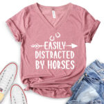 easly distracted by horses t shirt v neck for women heather mauve