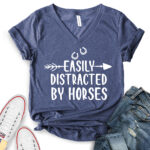 easly distracted by horses t shirt v neck for women heather navy