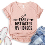 easly distracted by horses t shirt v neck for women heather peach