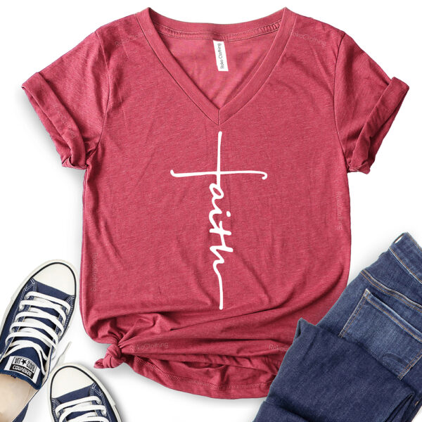 faith t shirt v neck for women heather cardinal