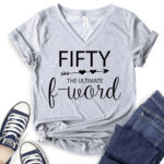fifty the ultimate f word t shirt v neck for women heather light grey