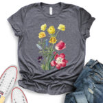 flower botanical t shirt for women heather dark grey