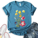 flower botanical t shirt for women heather deep teal