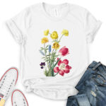 flower botanical t shirt for women white
