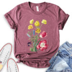 flower botanical t shirt heather maroon