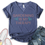 gardening is my therapy t shirt v neck for women heather navy