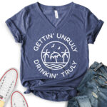 gettin unrully drinkin truly t shirt v neck for women heather navy