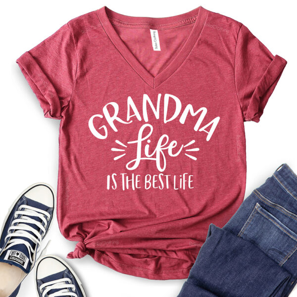 grandma life is the best life t shirt v neck for women heather cardinal