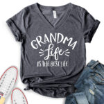 grandma life is the best life t shirt v neck for women heather dark grey