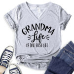 grandma life is the best life t shirt v neck for women heather light grey
