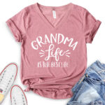 grandma life is the best life t shirt v neck for women heather mauve