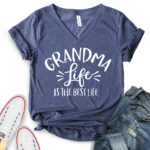 grandma life is the best life t shirt v neck for women heather navy