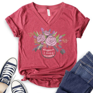 Happiness is Being A Grammy T-Shirt V-Neck for Women