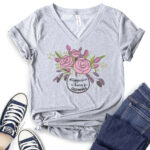 happiness is being a grammy t shirt v neck for women heather light grey