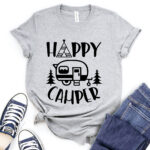 happy camper t shirt for women heather light grey