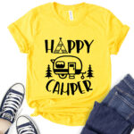 happy camper t shirt for women yellow