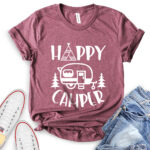 happy camper t shirt heather maroon