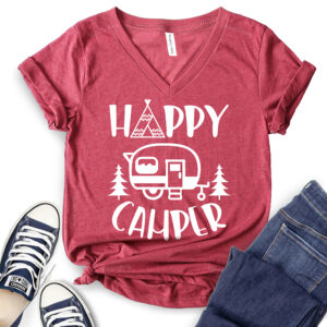 Happy Camper T-Shirt V-Neck for Women