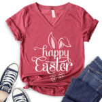 happy easter t shirt v neck for women heather cardinal