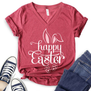 Happy Easter T-Shirt V-Neck for Women