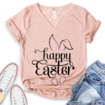 happy easter t shirt v neck for women heather peach