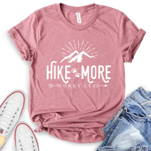 hike more worry less t shirt for women heather mauve