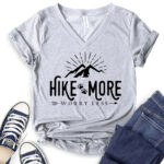 hike more worry less t shirt v neck for women heather light grey