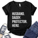 husband daddy protector hero t shirt v neck for women black