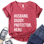 husband daddy protector hero t shirt v neck for women heather cardinal