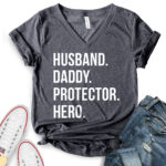 husband daddy protector hero t shirt v neck for women heather dark grey