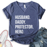 husband daddy protector hero t shirt v neck for women heather navy