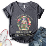 im mostly peace love and light t shirt v neck for women heather dark grey