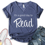 its a good day to read t shirt v neck for women heather navy