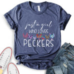 just a girl who loves peckers t shirt for women heather navy