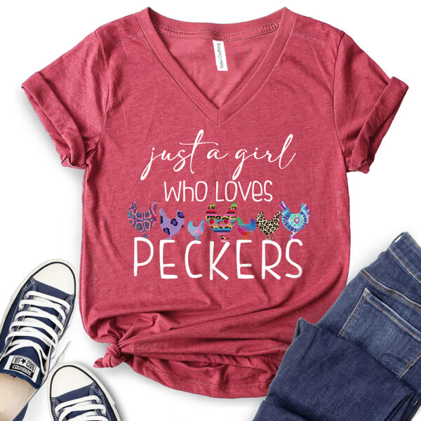 just a girl who loves peckers t shirt v neck for women heather cardinal