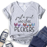 just a girl who loves peckers t shirt v neck for women heather light grey