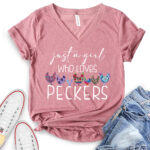 just a girl who loves peckers t shirt v neck for women heather mauve