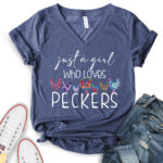just a girl who loves peckers t shirt v neck for women heather navy