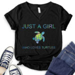 just a girl who loves turtle t shirt v neck for women black