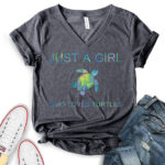 just a girl who loves turtle t shirt v neck for women heather dark grey