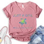 just a girl who loves turtle t shirt v neck for women heather mauve