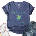 just a girl who loves turtle t shirt v neck for women heather navy