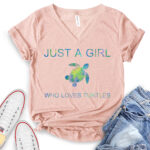 just a girl who loves turtle t shirt v neck for women heather peach