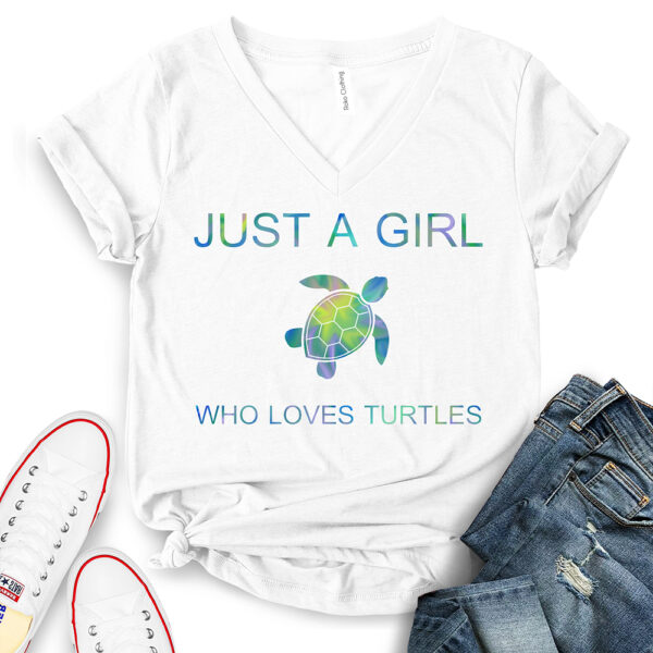 just a girl who loves turtle t shirt v neck for women white