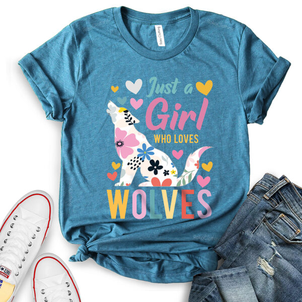 just a girl who loves wolves t shirt for women heather deep teal