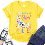 just a girl who loves wolves t shirt for women yellow