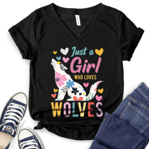 Just A Girl Who Loves Wolves T-Shirt V-Neck for Women 2