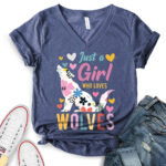 just a girl who loves wolves t shirt v neck for women heather navy