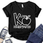 k is for kindergarten t shirt v neck for women black