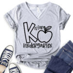 k is for kindergarten t shirt v neck for women heather light grey